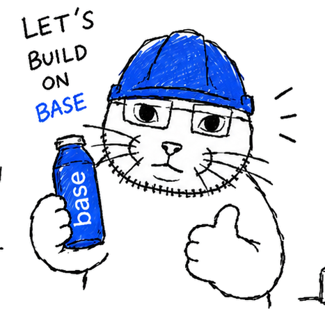 BuilderCat with a base bottle giving a thumbs up